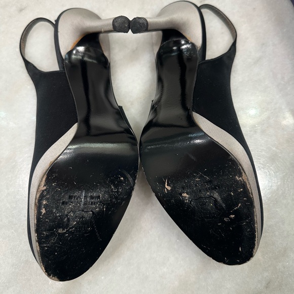 Stuart Weitzman Black Satin Heel Slingbacks - Picture 2 of 8